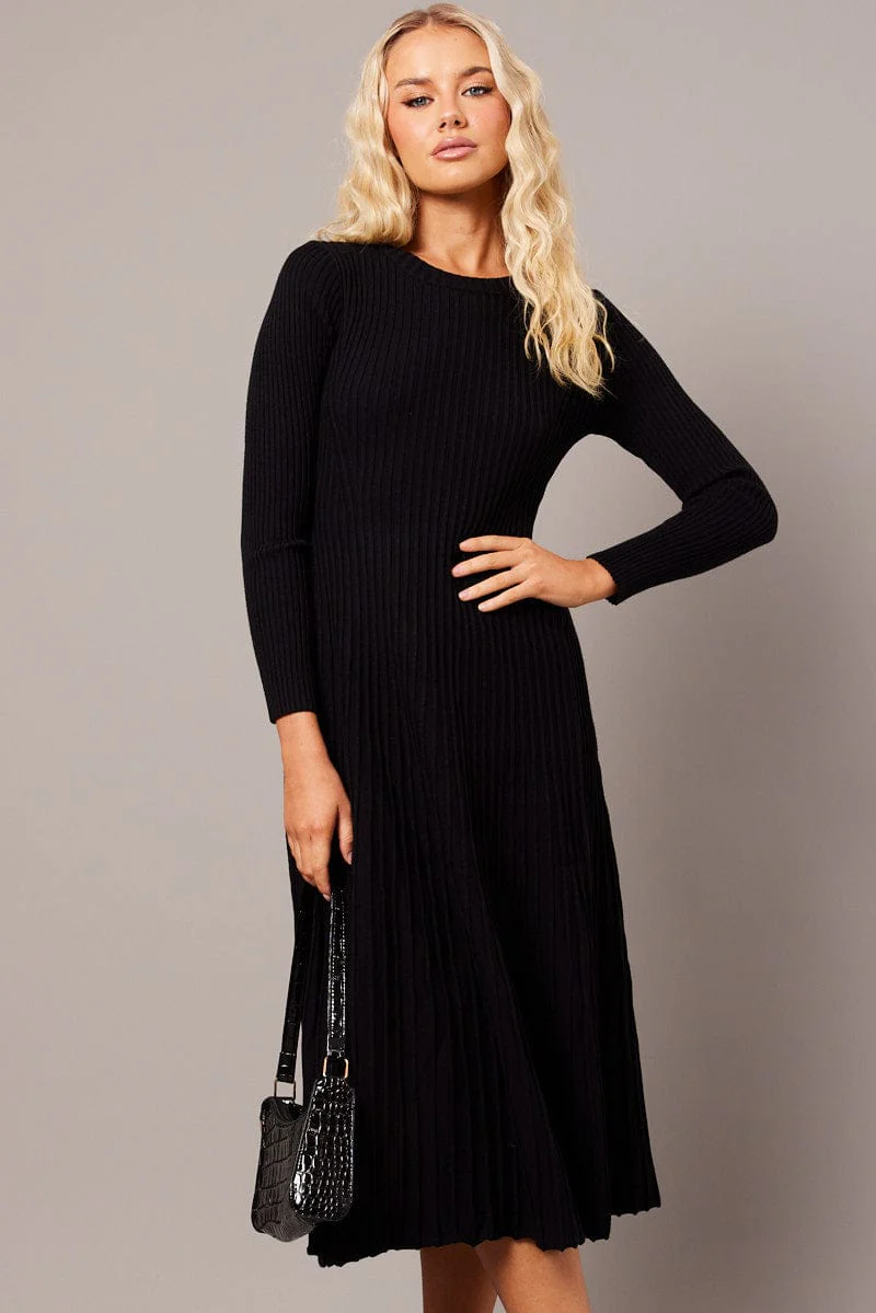 Black Knit Dress Long Sleeve - Image 3