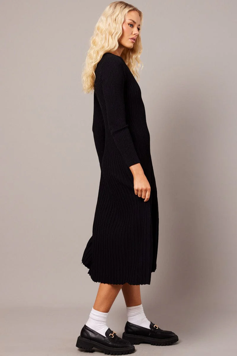 Black Knit Dress Long Sleeve - Image 4