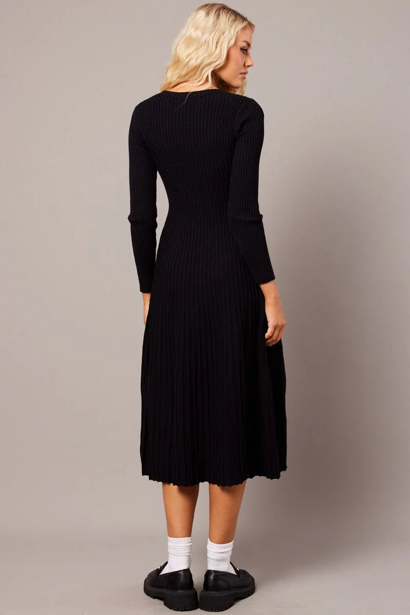 Black Knit Dress Long Sleeve - Image 5