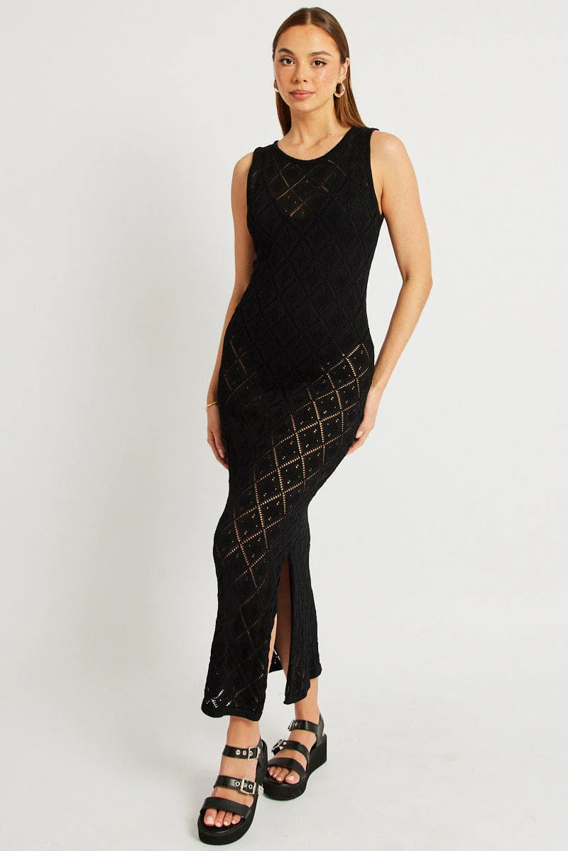 Black Knit Dress Sleeveless Maxi - Image 3