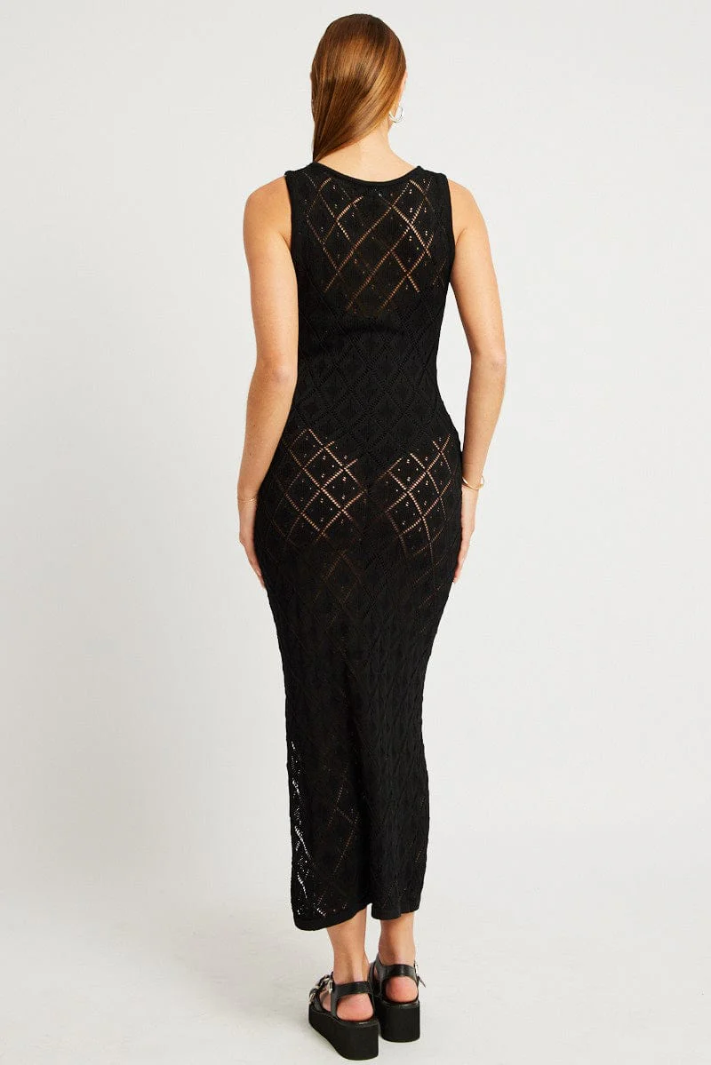 Black Knit Dress Sleeveless Maxi - Image 5