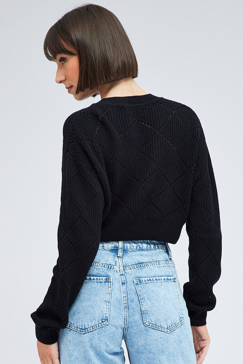 Black Knit Jumper Long Sleeve Crew Neck - Image 5