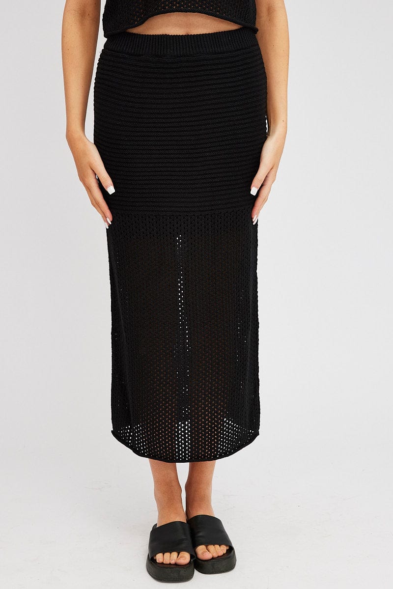 Black Knit Skirt Midi Crochet - Image 2