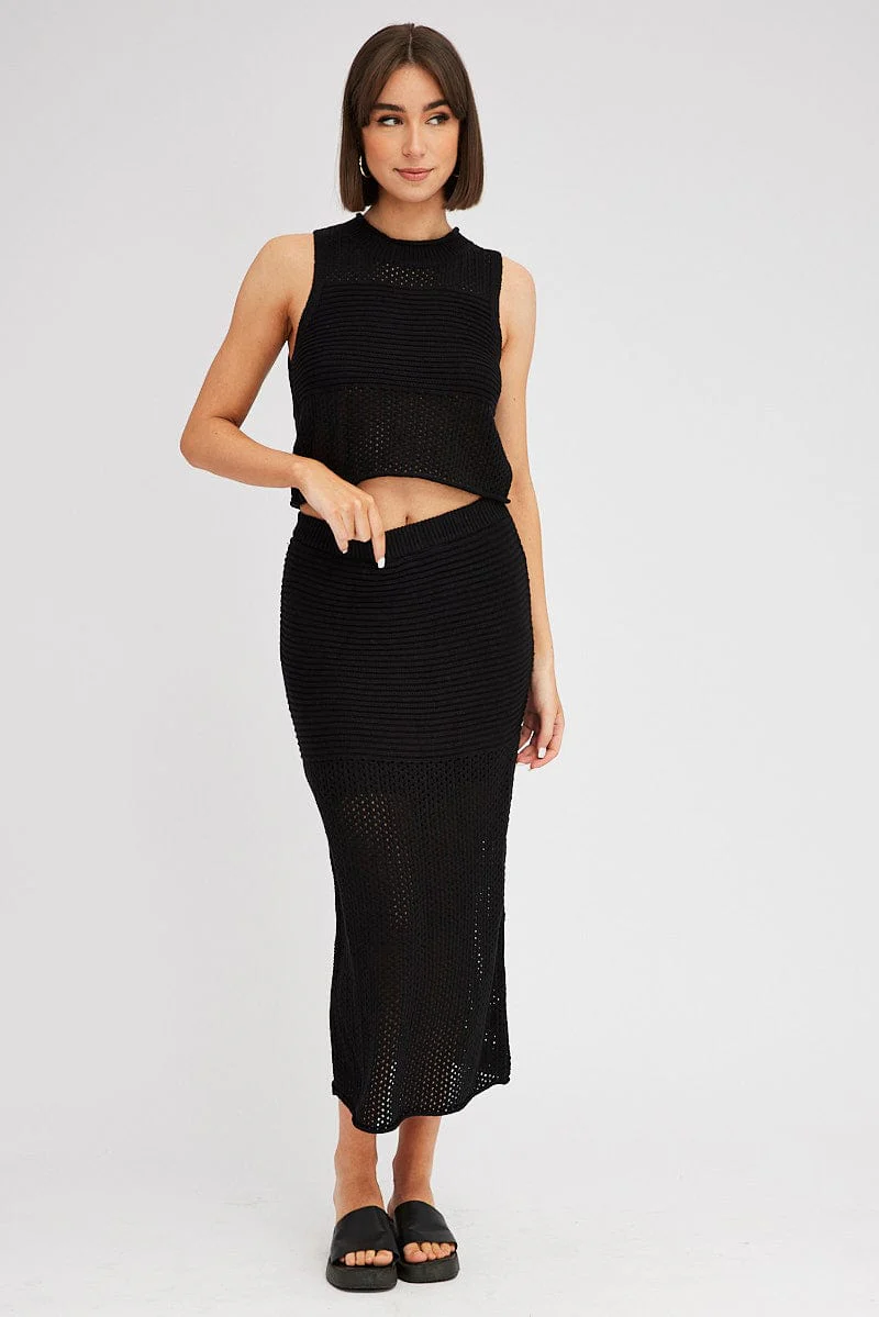 Black Knit Skirt Midi Crochet - Image 3