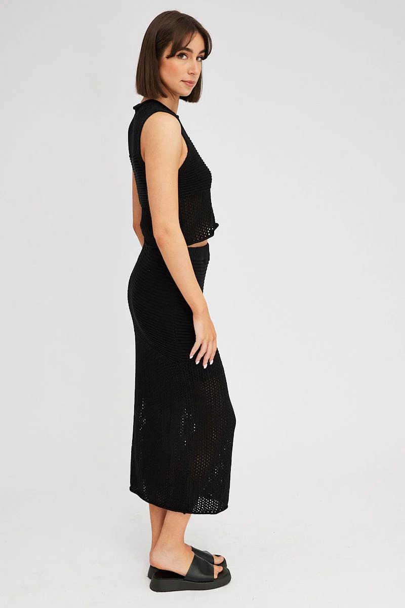 Black Knit Skirt Midi Crochet - Image 4