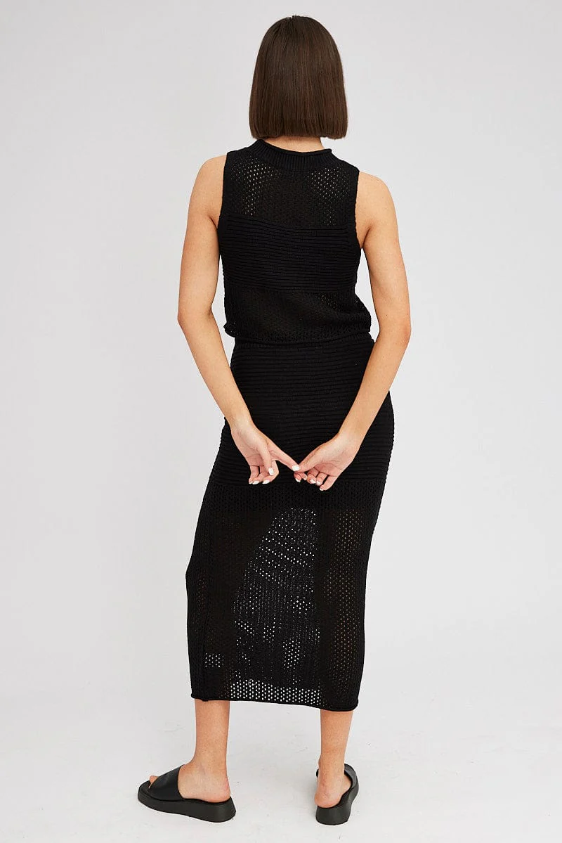 Black Knit Skirt Midi Crochet - Image 5