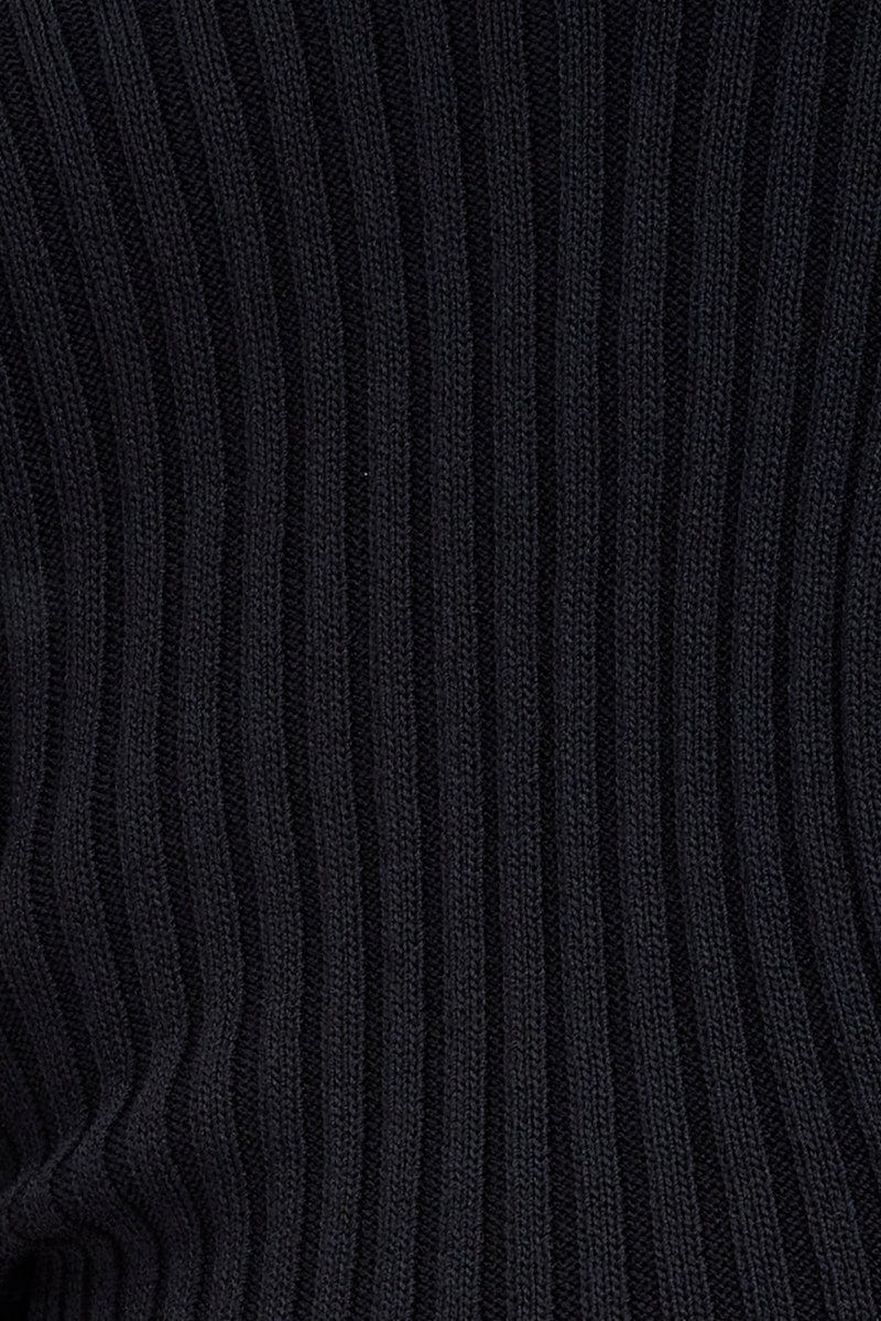Black Knit Top Cut Out Long Sleeve Ribbed - Image 6