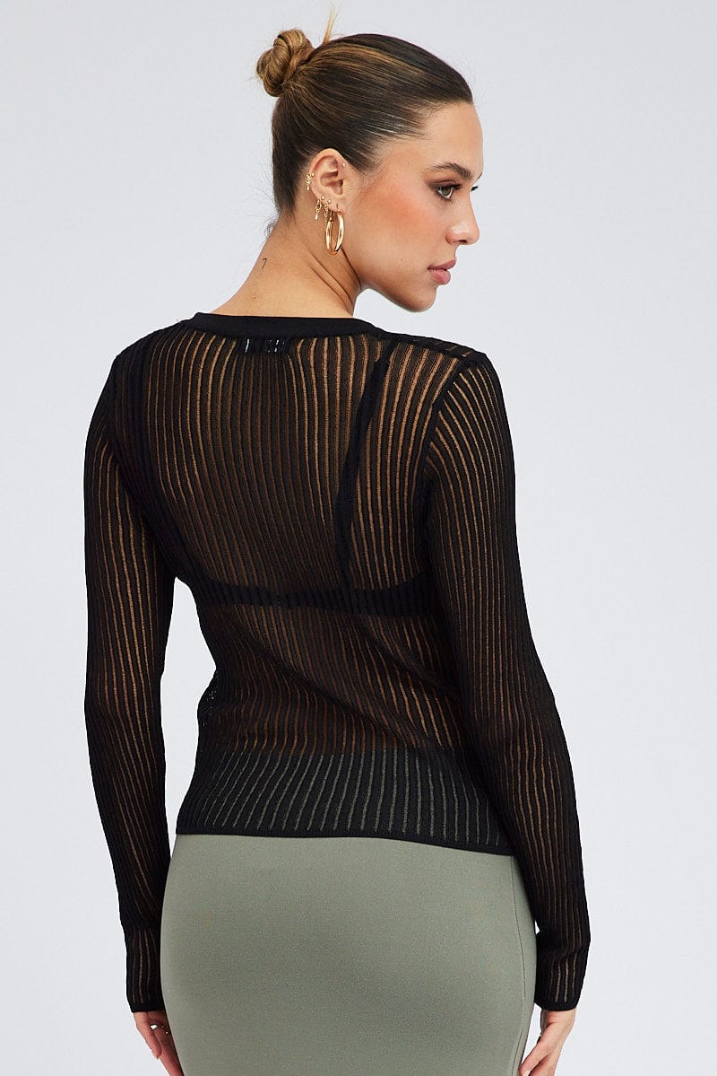 Black Knit Top Long Sleeve Crew Neck - Image 5