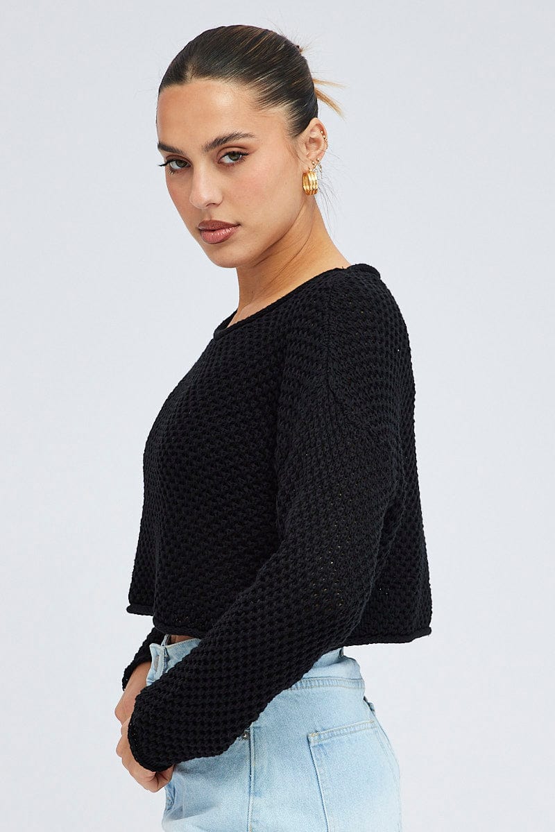 Black Knit Top Long Sleeve Crew Neck - Image 4