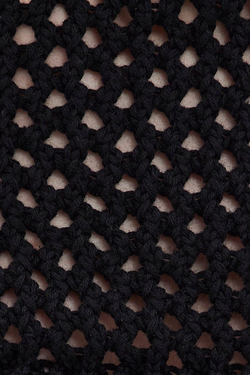 Black Knit Top Long Sleeve Openwork Cropped - Image 6