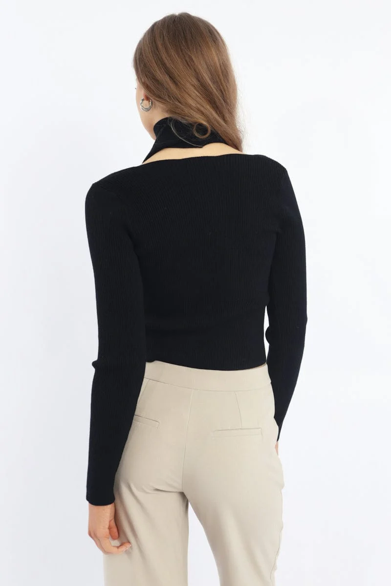 Black Knit Top Long Sleeve Scarf - Image 4