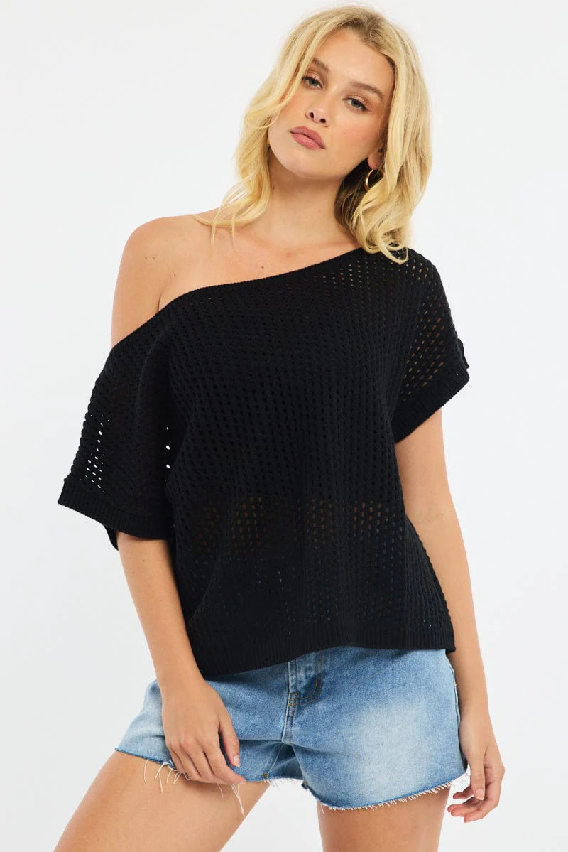 Black Knit Top Off Shoulder