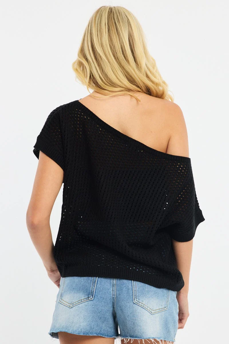 Black Knit Top Off Shoulder - Image 4