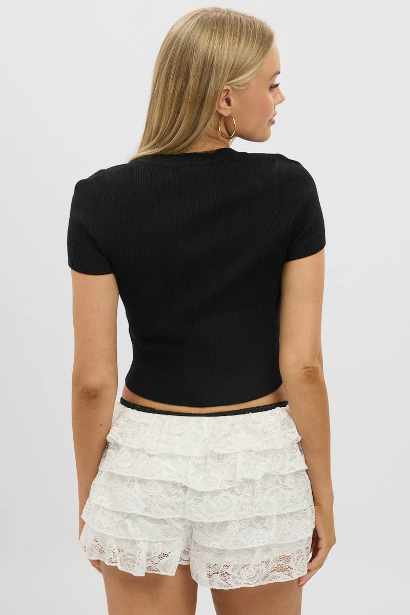 Black Knit Top Short Sleeve - Image 5