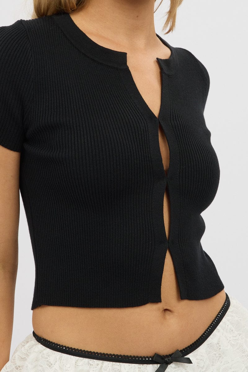 Black Knit Top Short Sleeve - Image 6
