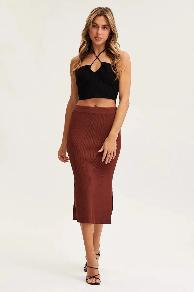 Black Knit Top Sleeveless Crop Halter - Image 3