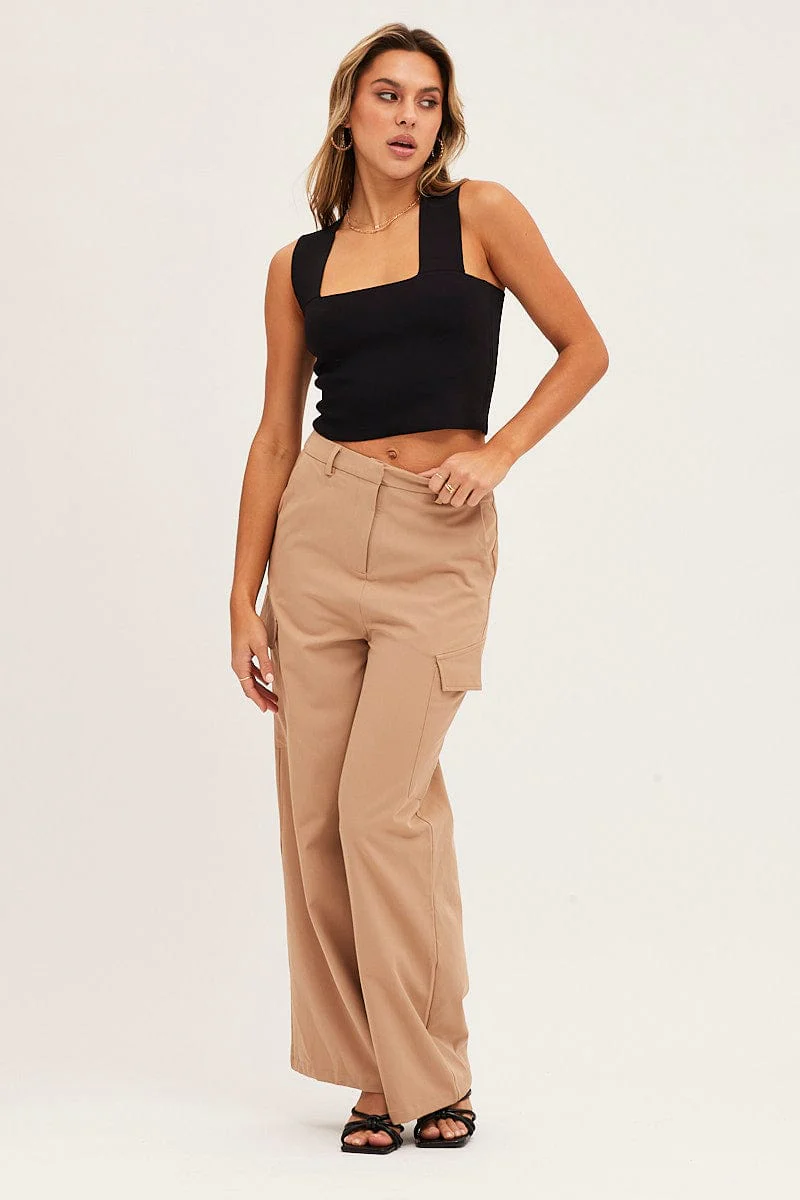 Black Knit Top Sleeveless Crop Square Neck - Image 2