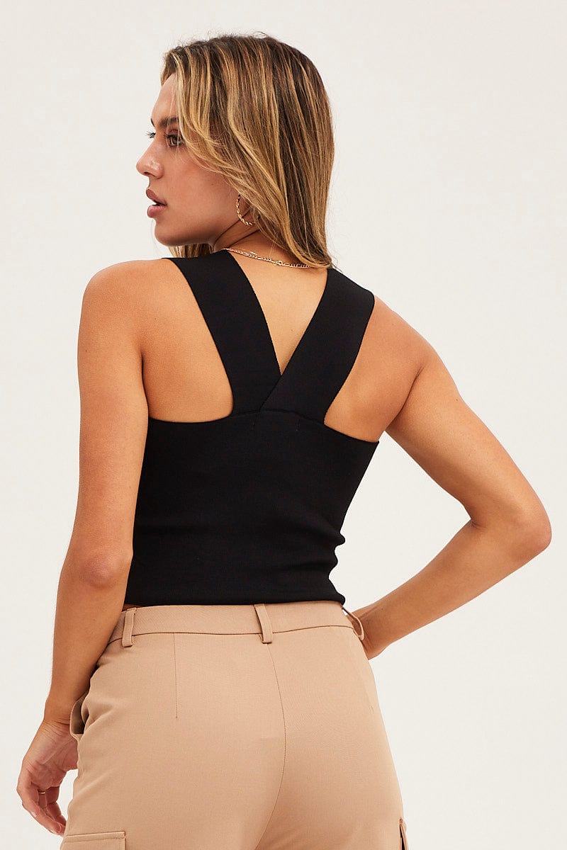 Black Knit Top Sleeveless Crop Square Neck - Image 5