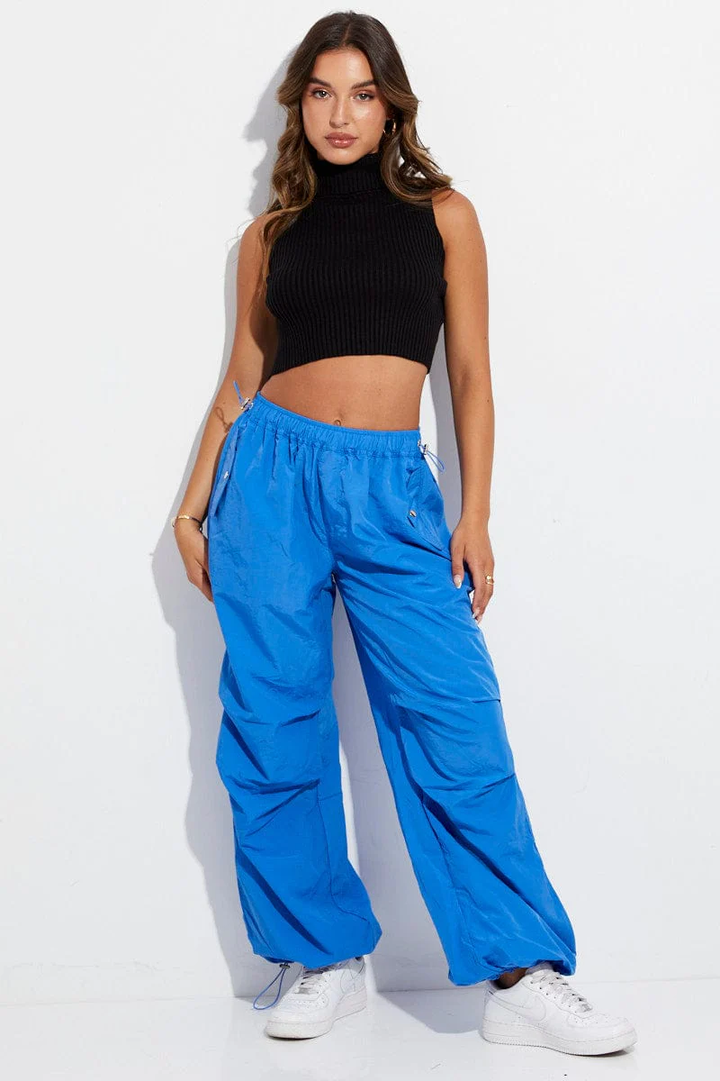 Black Knit Top Sleeveless Roll Neck Crop - Image 2