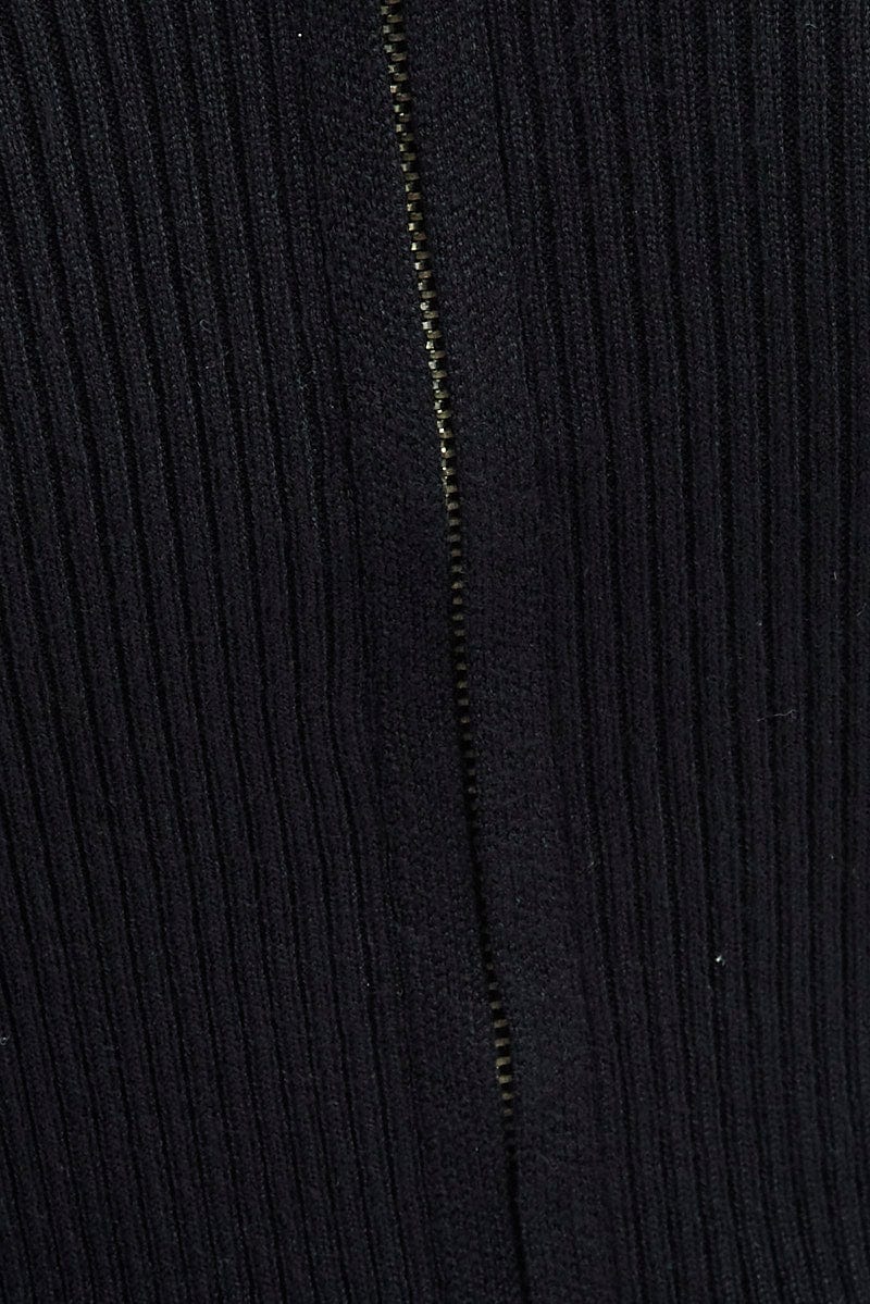 Black Knit Zip Up Cardigan Hooded - Image 6