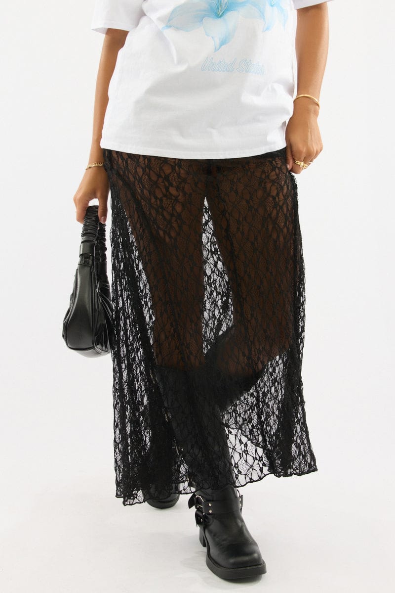 Black Lace Maxi Skirt High Rise - Image 3