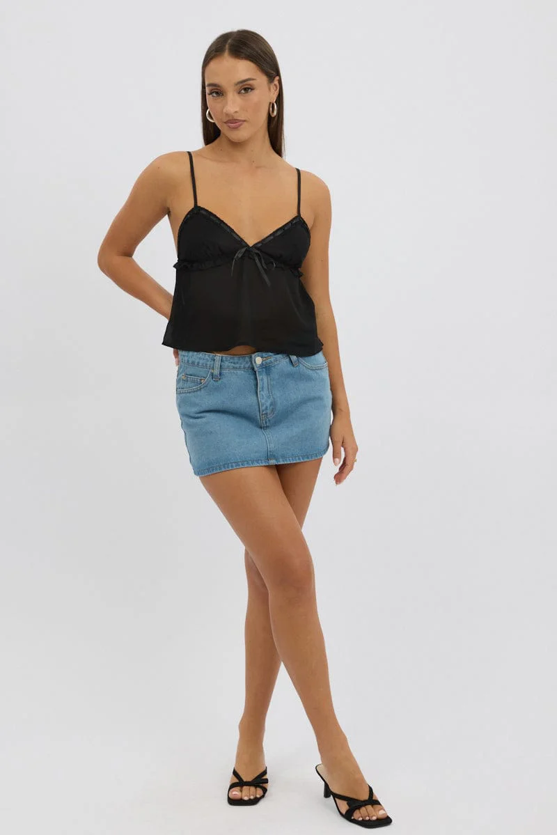 Black Lace Tape Cami Sleeveless Sweetheart Satin - Image 2