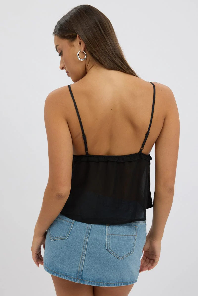 Black Lace Tape Cami Sleeveless Sweetheart Satin - Image 5
