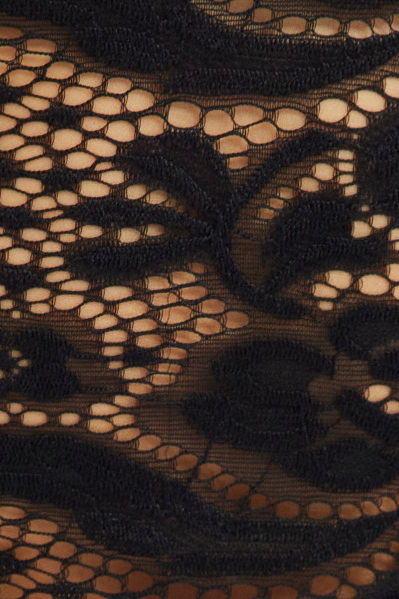 Black Lace Top Cap Sleeve Square Neck Open Back Stretch - Image 6