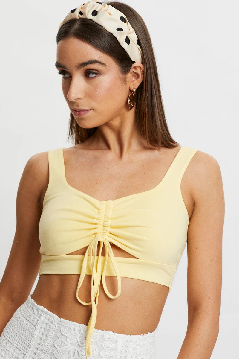 Light Must Drawstring Cut Out Rib Crop Top - Image 4