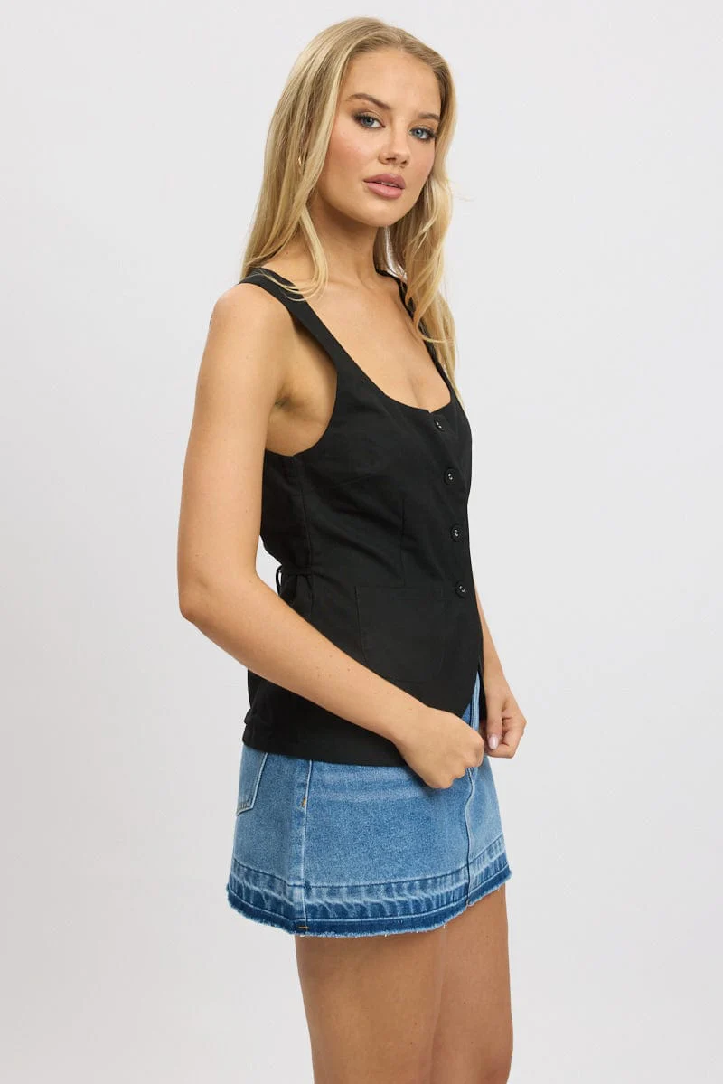 Black Linen Vest Tailored - Image 4
