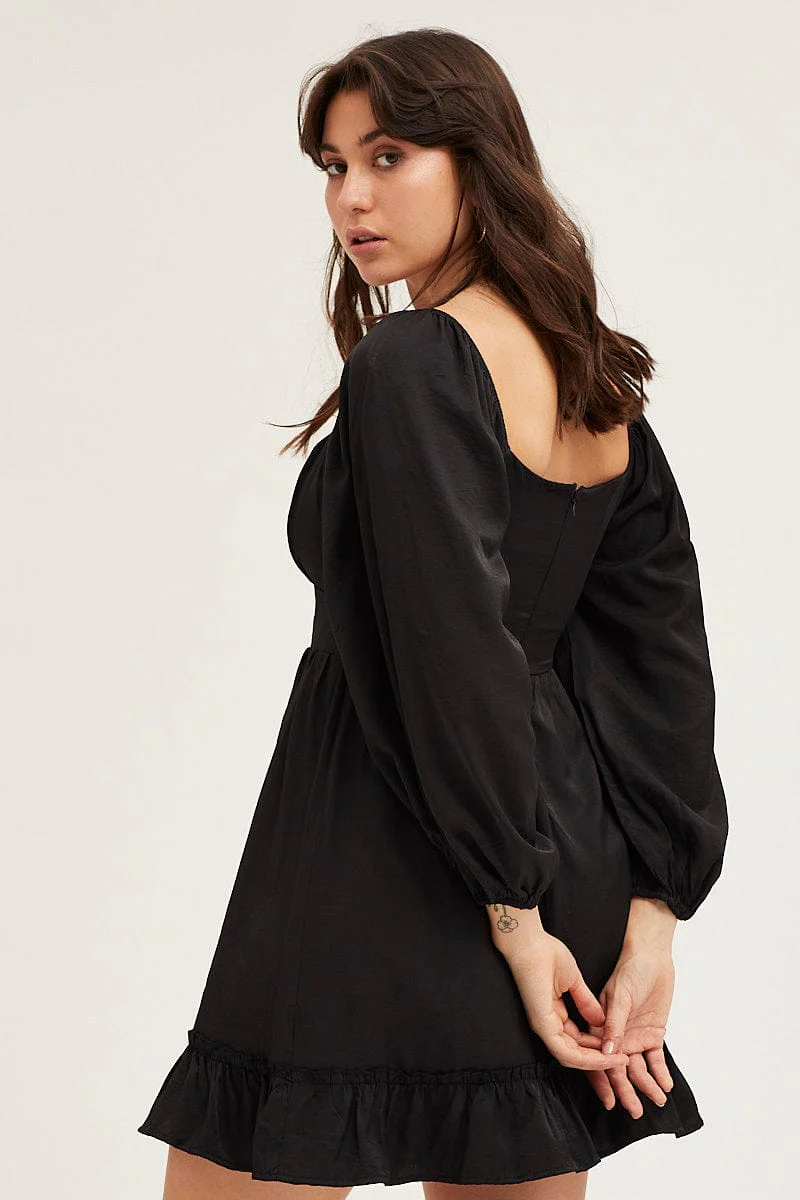 Black Long Sleeve A-Line Mini Dress - Image 4