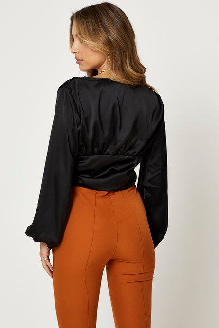 Black Long Sleeve Ruched Top - Image 3