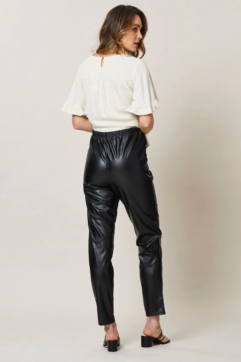 Black Maternity Bump Support Faux Leather Legging - Image 4