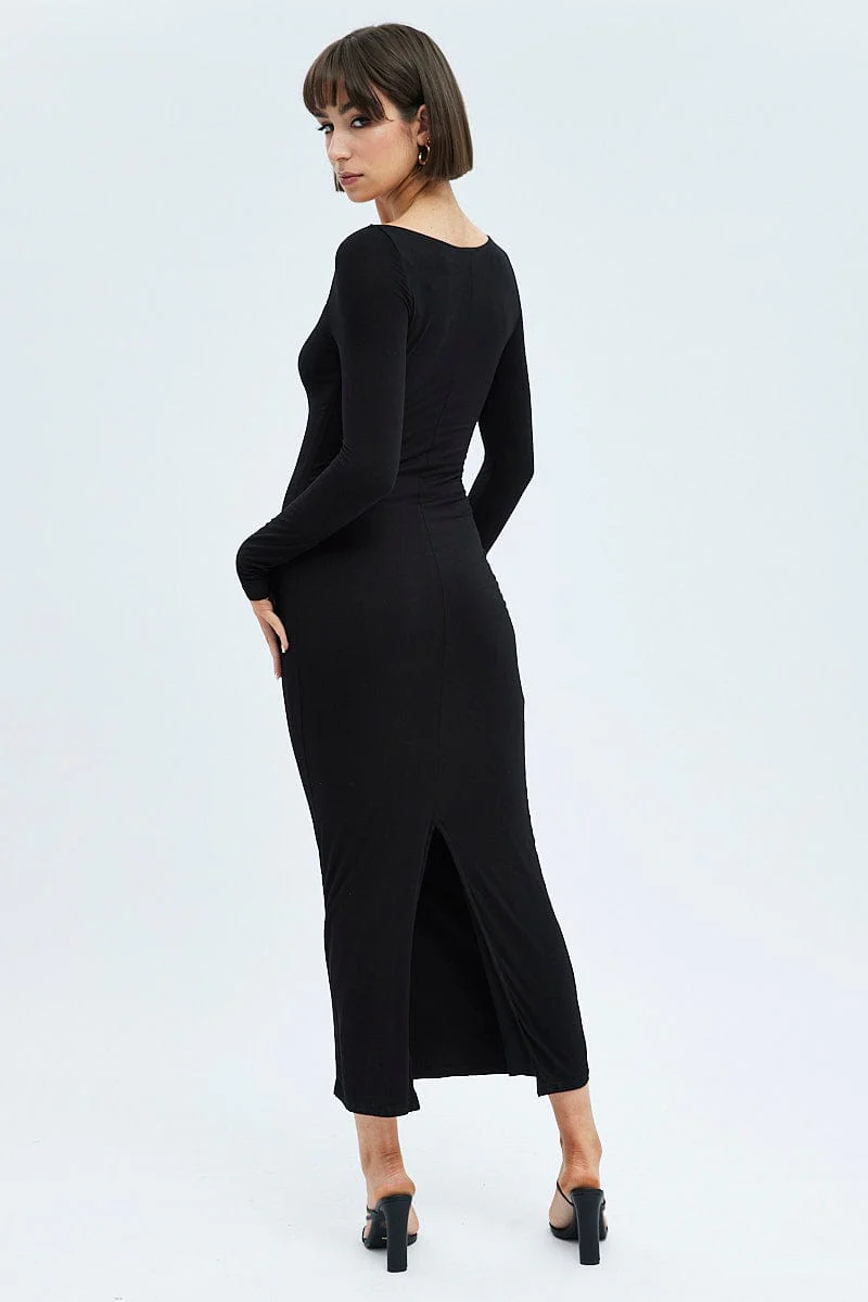 Black Maxi Dress Long Sleeve Bodycon - Image 5