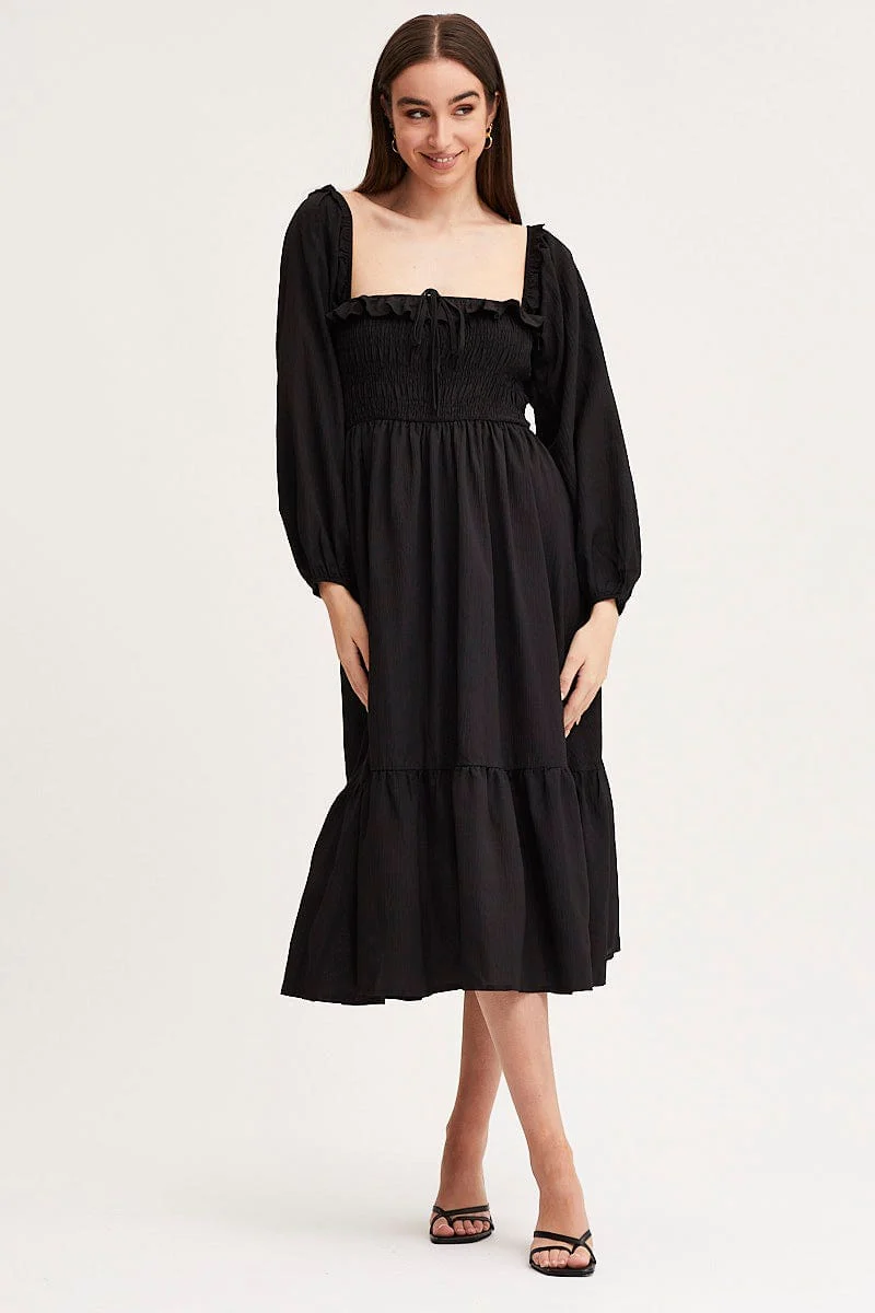 Black Maxi Dress Long Sleeve Square Neck - Image 3