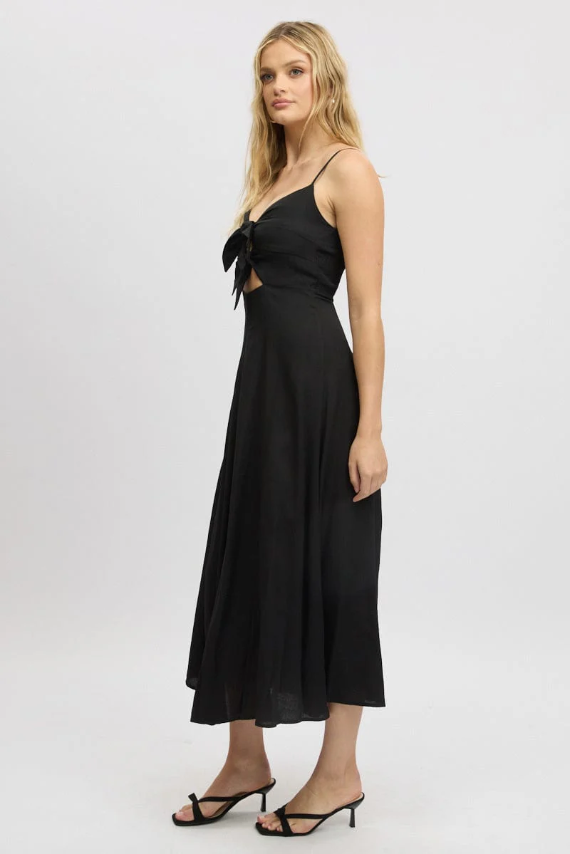 Black Maxi Dress Tie Detail Strappy - Image 4
