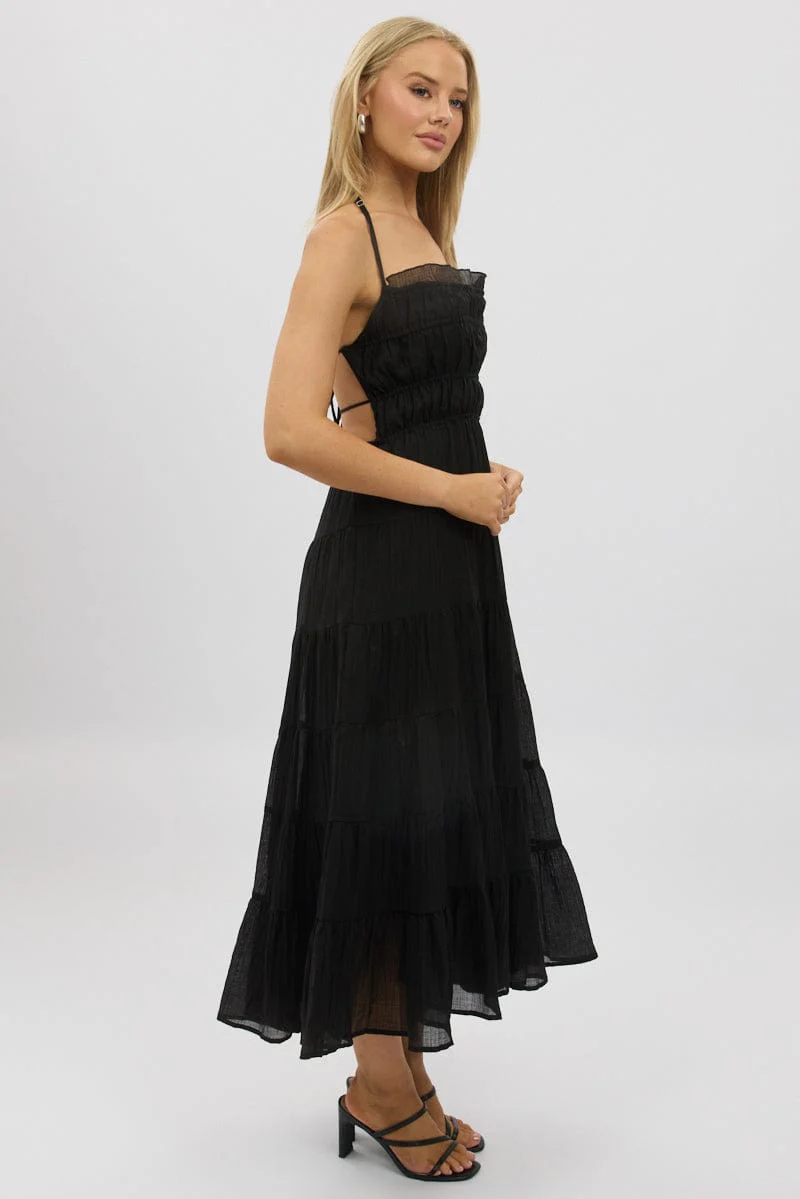 Black Maxi Dress Tiered Backless - Image 5