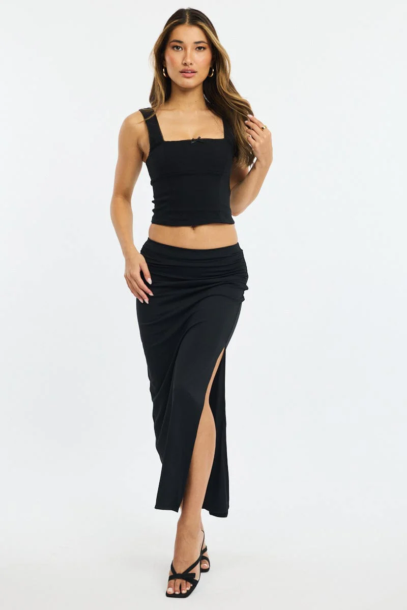 Black Maxi Skirt Elasticated Waist Bodycon Supersoft