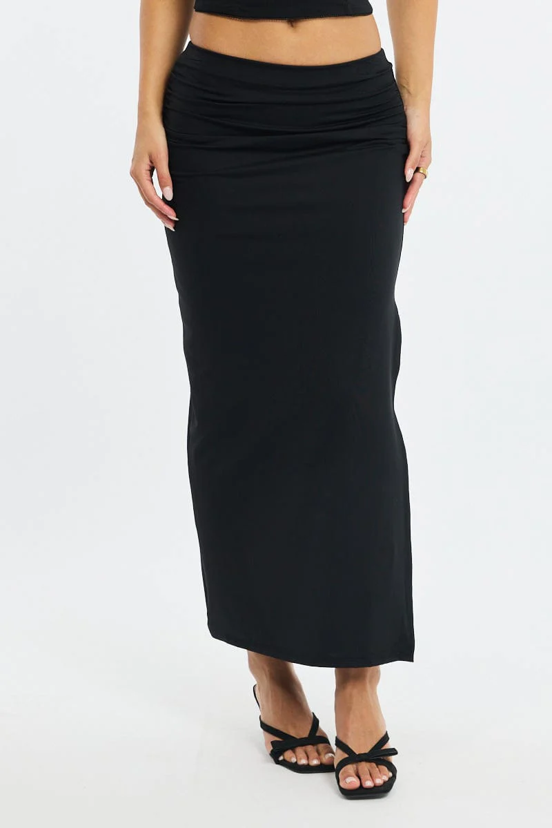 Black Maxi Skirt Elasticated Waist Bodycon Supersoft - Image 2