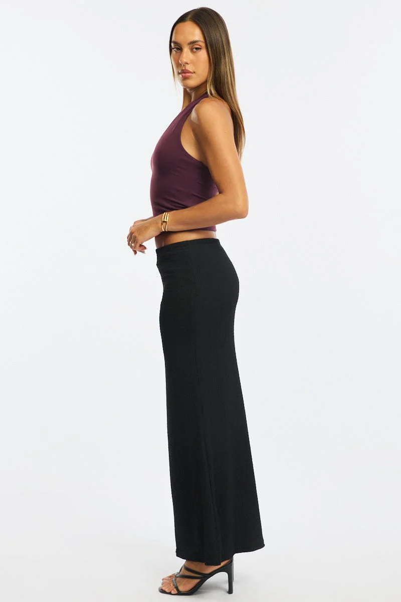 Black Maxi Skirt Elasticated Waist Textured Half Lined - Image 4