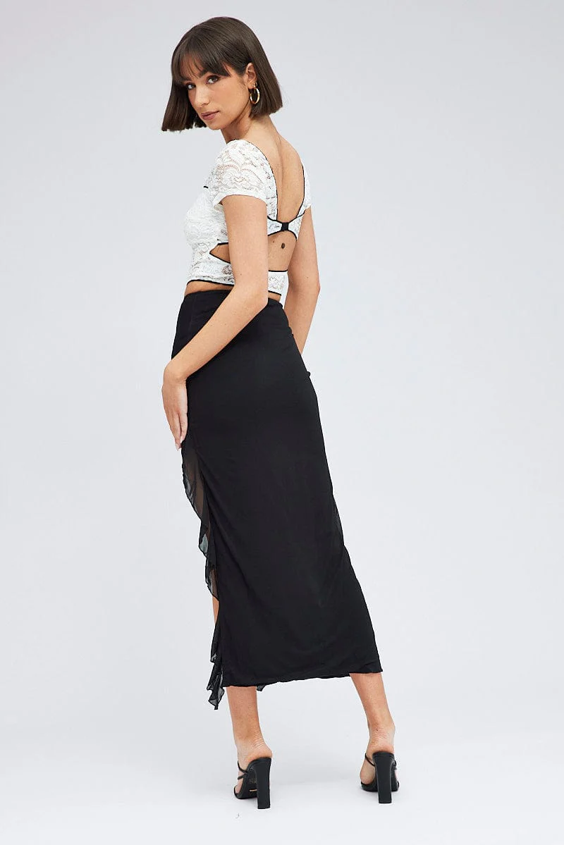 Black Maxi Skirt Front Split Mesh - Image 5