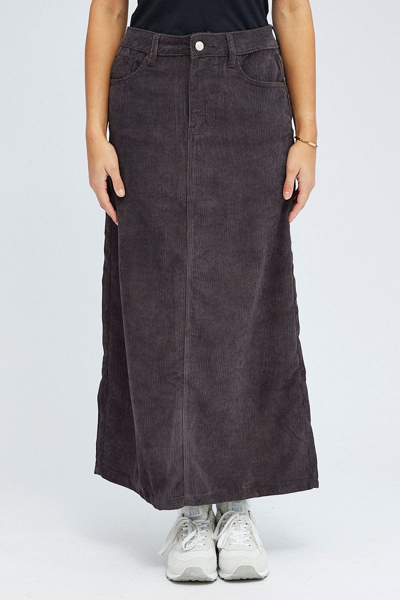 Black Maxi Skirt High Rise A-line Corduroy - Image 2