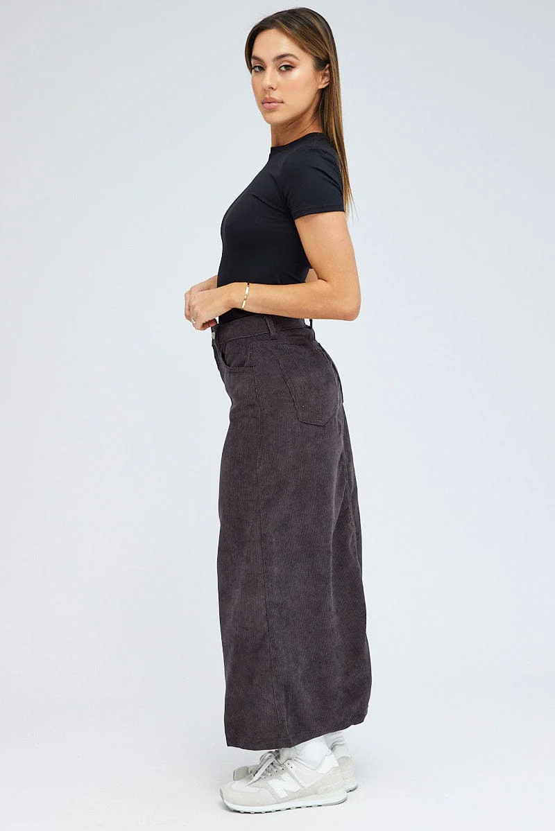 Black Maxi Skirt High Rise A-line Corduroy - Image 4
