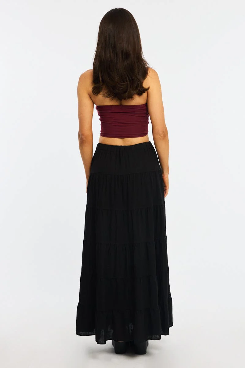 Black Maxi Skirt Tiered High Rise Linen Blend - Image 4
