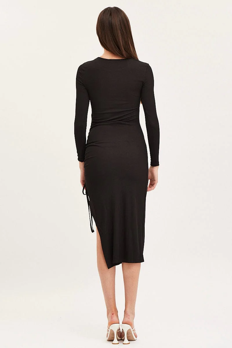 Black Midi Dress Long Sleeve Bodycon - Image 5