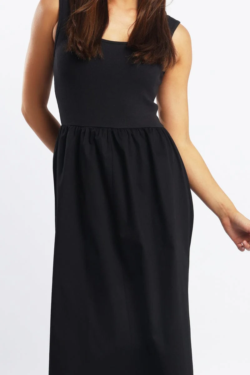 Black Midi Dress Ribbed Bodice - Image 5