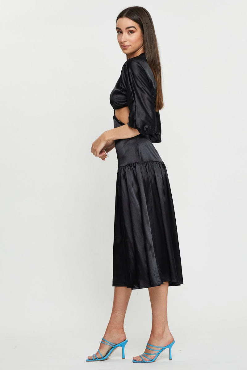 Black Midi Dress Short Sleeve - Image 4