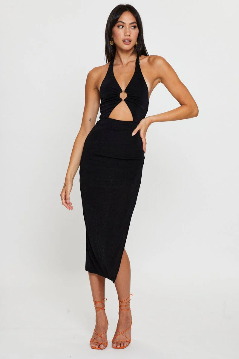 Black Midi Dress Slinky Jersey - Image 3