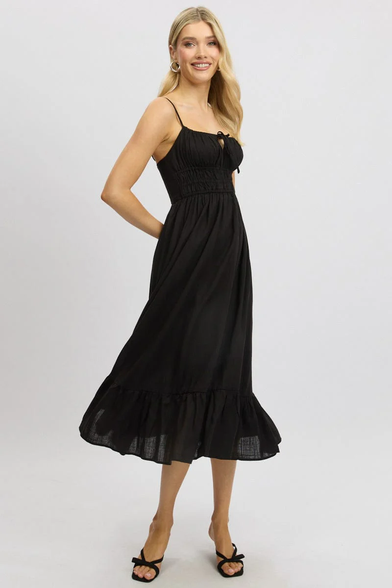 Black Midi Dress Tiered Strappy - Image 3