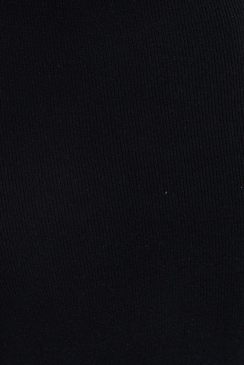 Black Midi Skirt High Waisted A-line Ladder Knit - Image 6